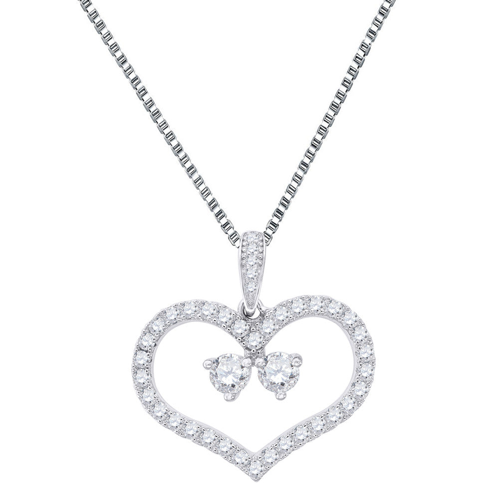 Forever Us Heart Pendant 0.25 Carat CZ 2 Solitaires Sterling Silver Ladies Chain