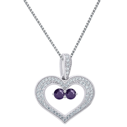 Sterling Silver Heart Pendant Purple 2 Solitaire CZ Forever Us Charm Necklace