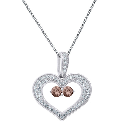 Forever Us Ladies Heart Pendant 2 Solitaire Brown Stone 925 Silver 18" Necklace