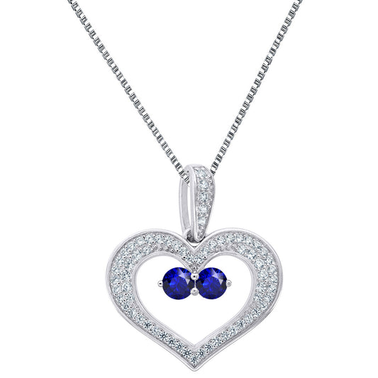 Ladies Heart Pendant Chain 2 Solitaire Blue Cubic Zircon 925 Silver Forever Us