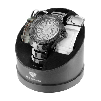 Designer Black Gold Finish White Dial Ice Mania Jojino Real Diamond Watch