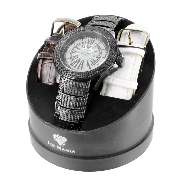 New Designer Mens Black Ice Mania Sporty Look Analog Diamond Wristwatch