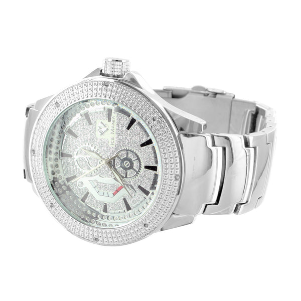 New White Gold Finish Shiny White Custom Dial Mens Ice Mania Diamond Watch