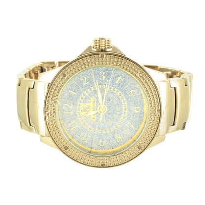 14k Gold Finish Ice Mania Mens Diamond Bezel Elegant Casual Wear Watch