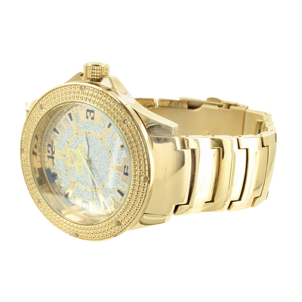 2 Tone Dial Genuine Diamond Bezel Sleek Gold Finish Ice Mania Watch