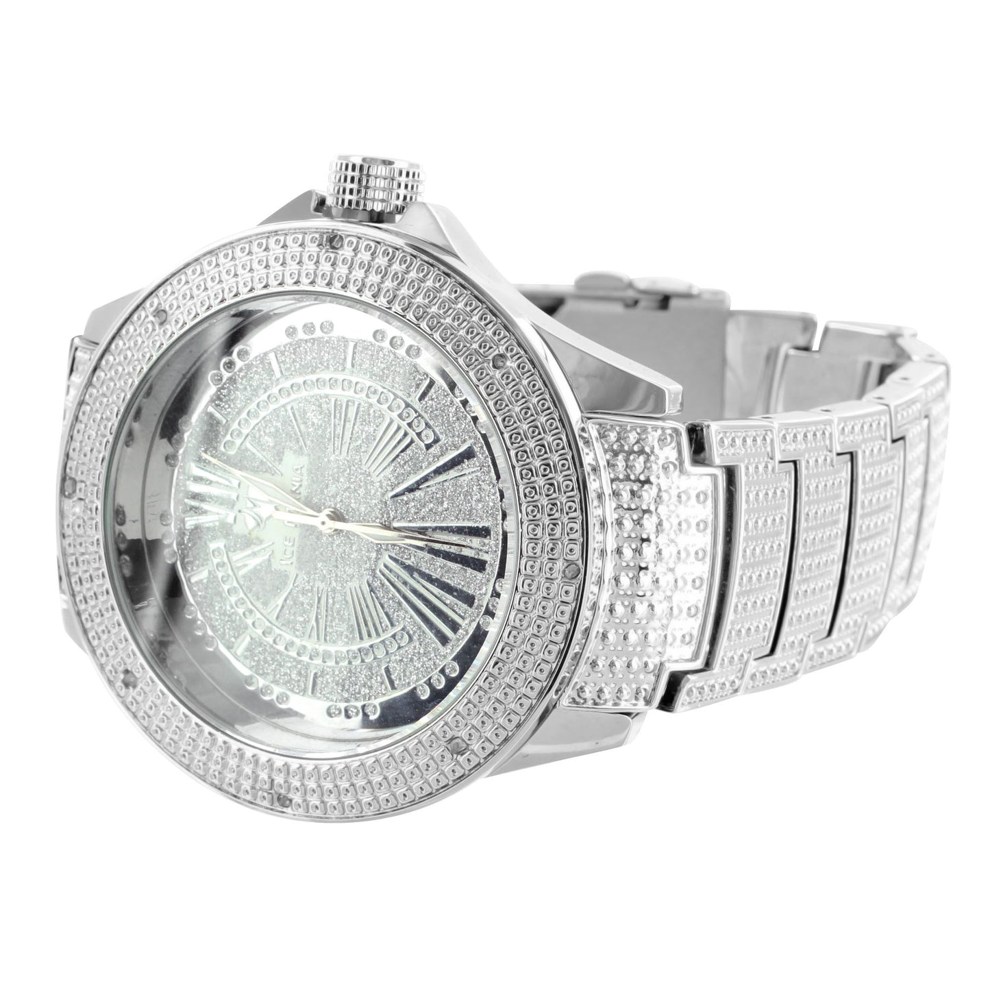 Mens Genuine Diamond Bezel Ice Mania Vintage White Analog Watch