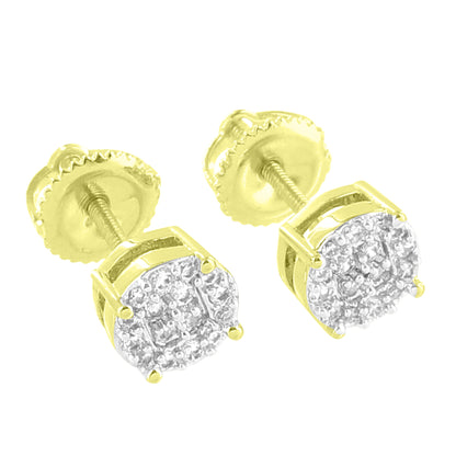 Round Cluster Set Earrings Round Studs 14K Gold Finish Simulated Diamonds Screw Back