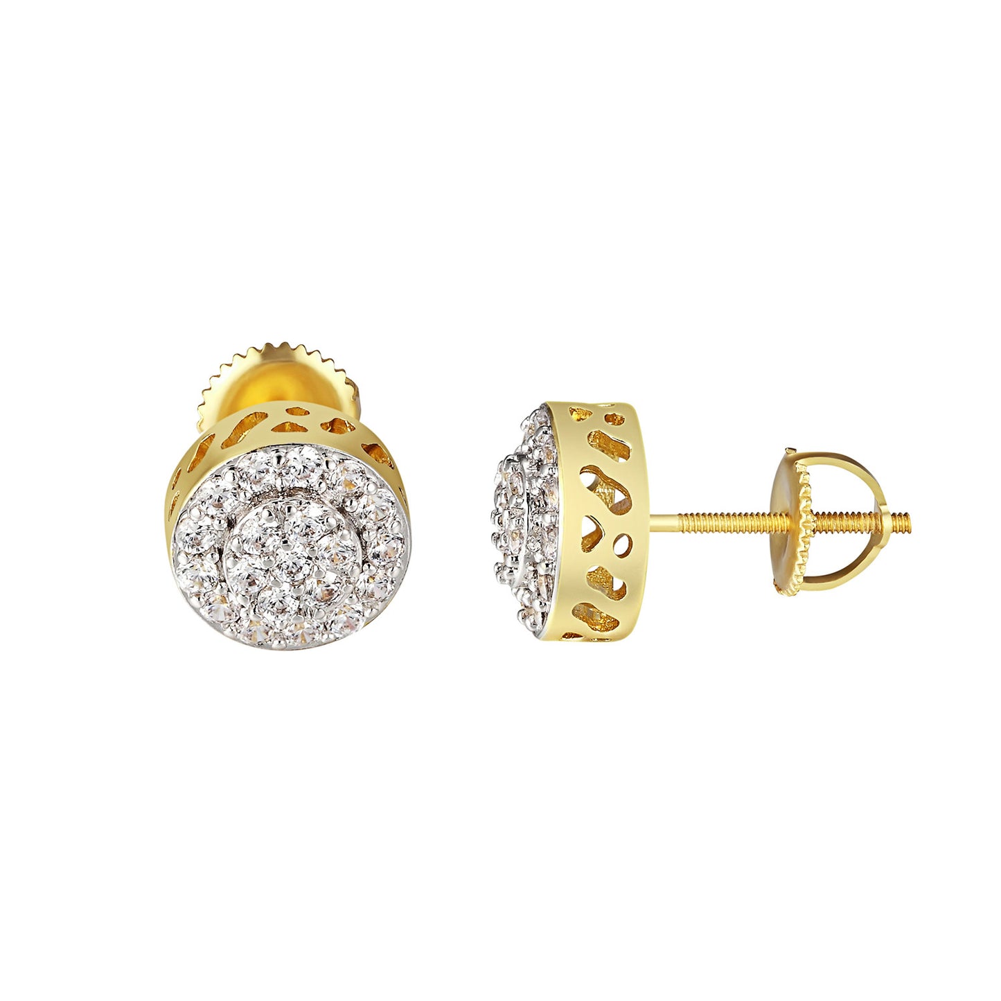 Cluster Set Halo Earrings 14k Yellow Gold Finish Simulated Diamonds Studs 10mm