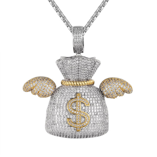 Flying Money Dollar Bag with Wings Hip Hop Pendant
