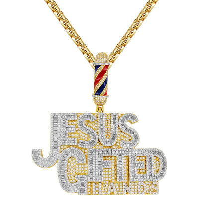 Baguette Jesus Gifted Hands Icy Custom Gold Tone Mens Pendant