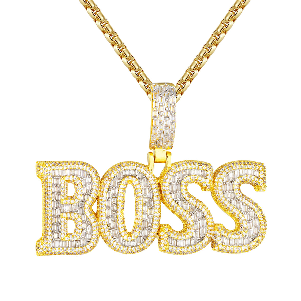 Mens Boss Baguette Icy Custom Hip Hop Pendant Chain