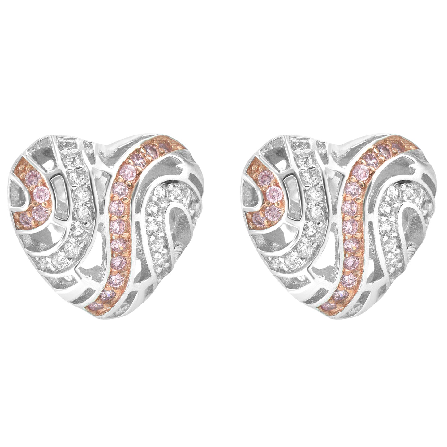 Sterling Silver Designer Bling 3D Women's Heart Push Back Earrings