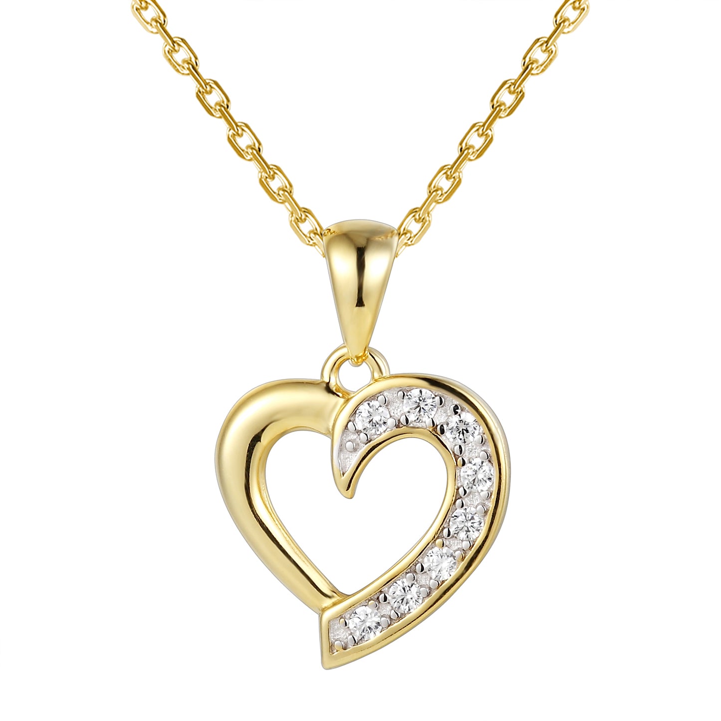14k Gold Finish Sterling Silver Heart Pendant Set