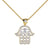 Hamsa Hand Sterling Silver Pendant 14k Gold Finish Box Chain Lab Diamonds Charm