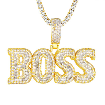 Sterling Silver Boss Baguette Icy Custom Mens Hip Hop Pendant