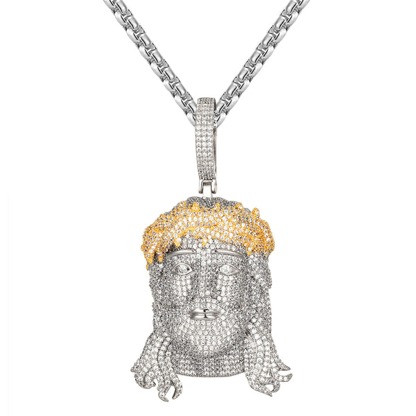 Sterling Silver Religious Holy Jesus Face Two Tone Pendant