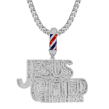 Mens Baguette Jesus Gifted Hands Micro Pave Icy Pendant