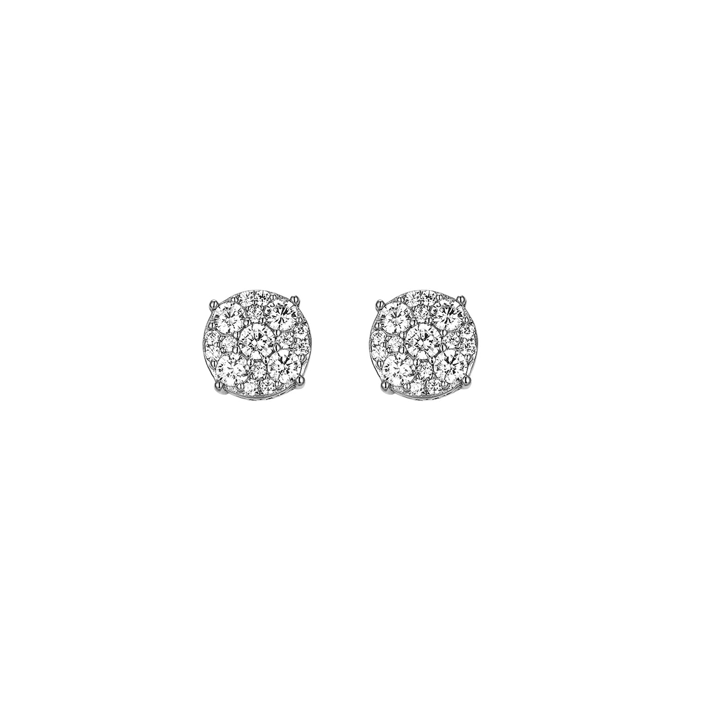 Sterling Silver Solitaire Cluster Hip Hop Screw Back Earrings