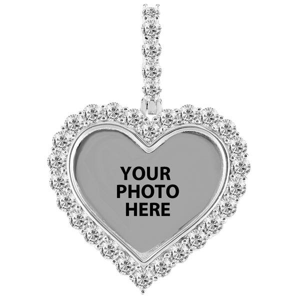 One Row Solitaire Heart Photo Memory Sterling Silver Pendant