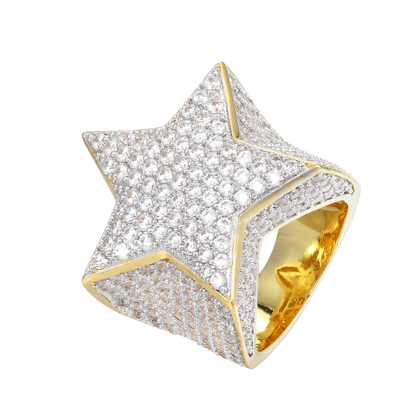 14k Gold Finish Designer Men's Star Ring