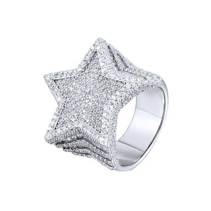Mens Star Face Sterling Silver Icy Micro Pave Designer Ring