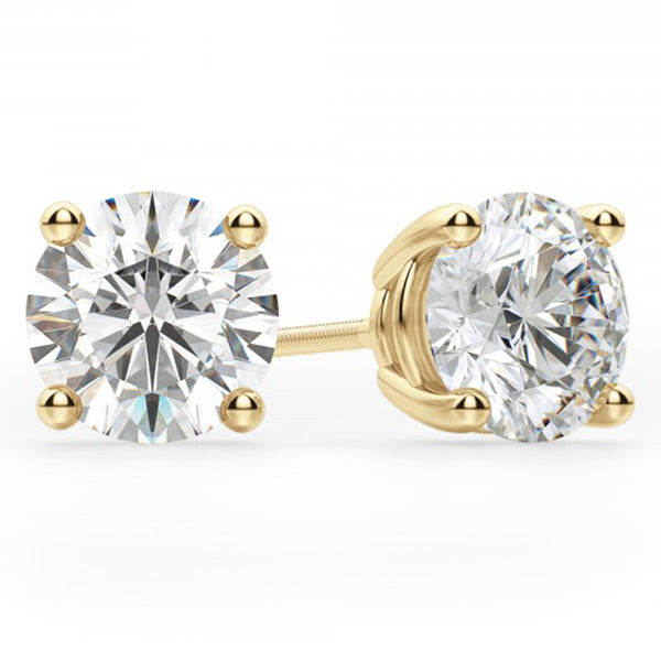 14K Gold 3.5Ct Solitaire Round Cut Moissanite Diamond Earrings