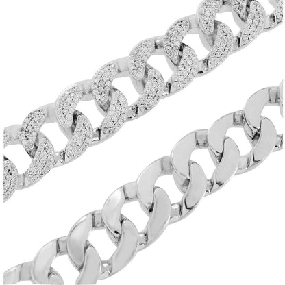 Miami Cuban White Gold Tone Simulated Diamond Bracelet Necklace Set