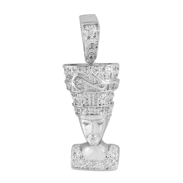 Nefertiti Face Design Pendant White Rhodium Finish Simulated Diamonds Queen