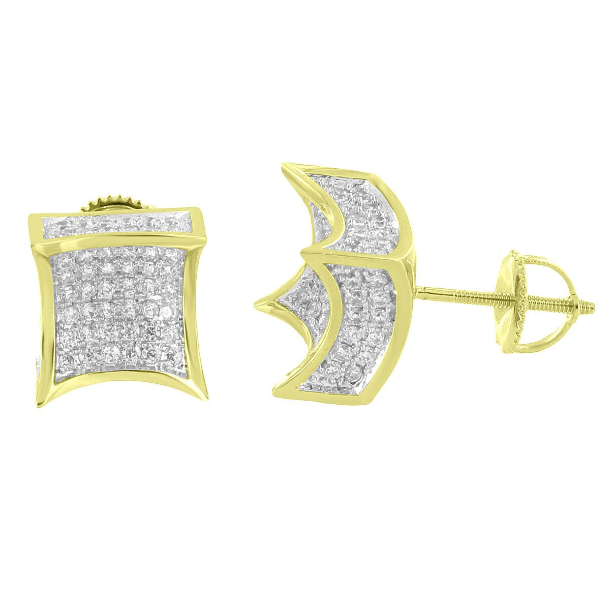 Kite Shape Earrings 14k Yellow Gold Finish  Simulated Diamonds Screw Back Studs