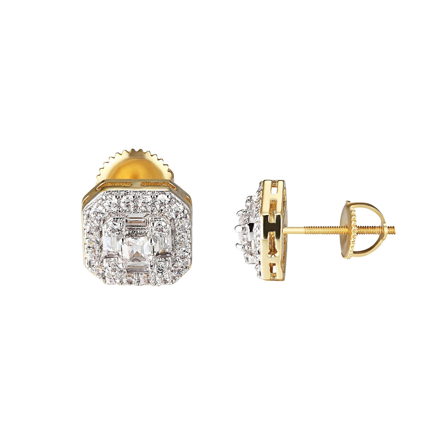 Princess Cut Solitaire Earrings 14k Gold Finish Simulated Diamonds Mens Ladies