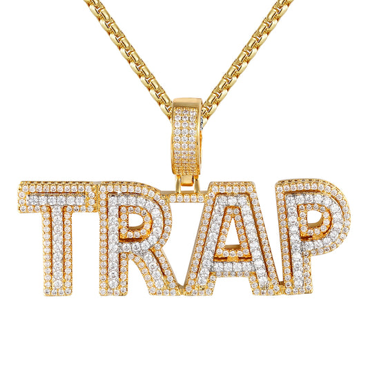Men's Double Layer Trap Two Tone Mini Gold Finish Bling Pendant