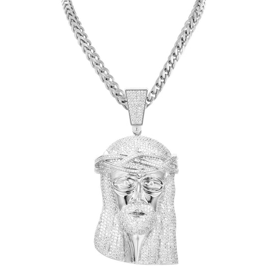 Designer Jesus Face Piece Bling Pendant Necklace
