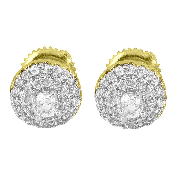 Solitaire Round Cut Earrings Yellow Gold Plate Cluster Set