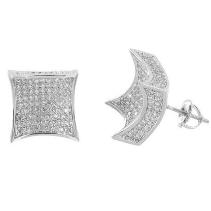 Kite Shape Earrings 14k White Gold Plate  Simulated Diamonds Screw Back Micro Pave