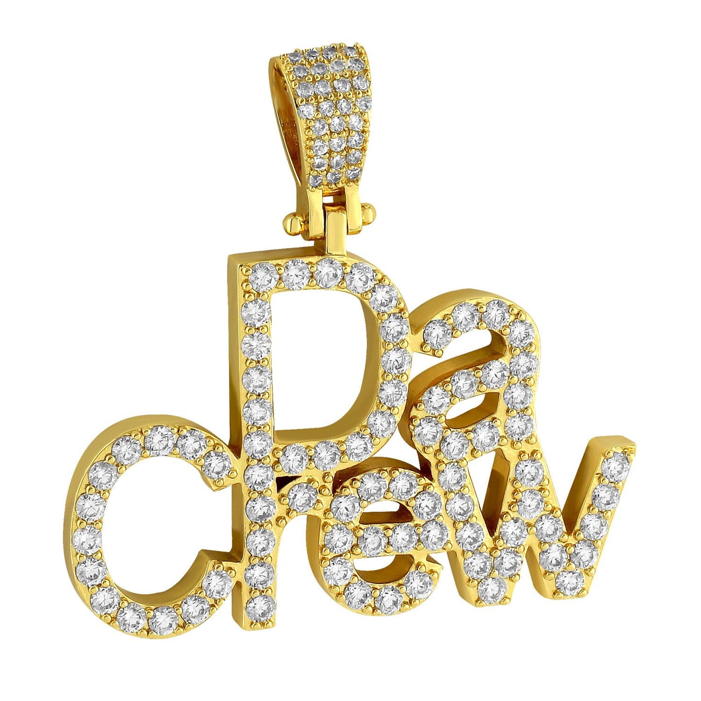 Designer Men's Da Crew Fully Bling Custom Lab Diamonds 14k Gold Finish Pendant