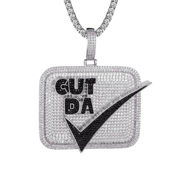 Sterling Silver Bling Cut Da Check Square Black Rapper Pendant