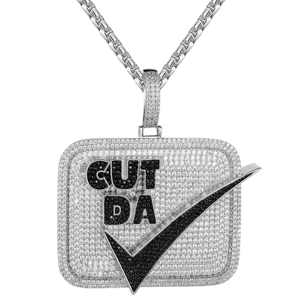 Sterling Silver Bling Cut Da Check Square Black Rapper Pendant