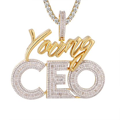 Gold Tone Young CEO Rich Life Baguette Icy Custom Pendant