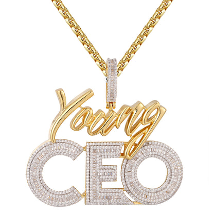 Gold Tone Young CEO Rich Life Baguette Icy Custom Pendant