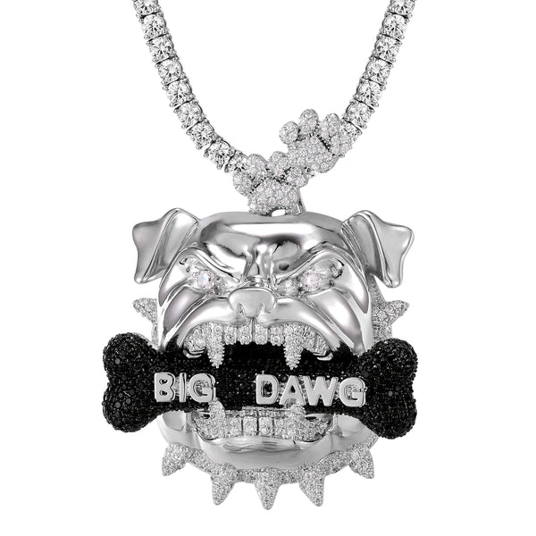 Mens Black Icy Big Dawg Bone Bulldog Head Rapper Pendant