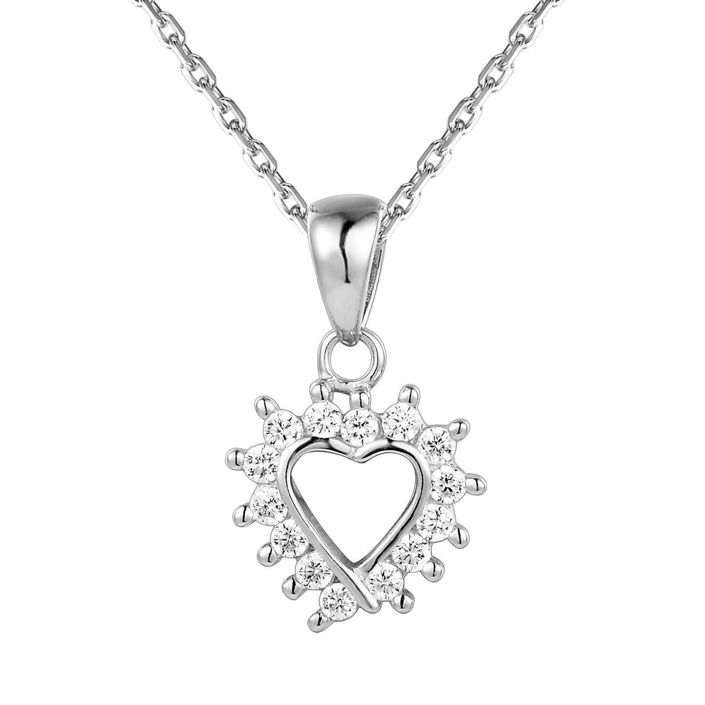 Sterling Silver Solitaire Designer Love Heart Charm Chain Gift Set