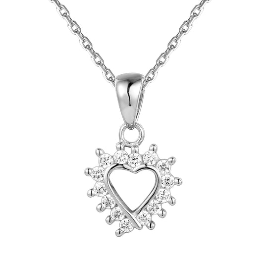 Sterling Silver Solitaire Designer Love Heart Charm Chain Gift Set