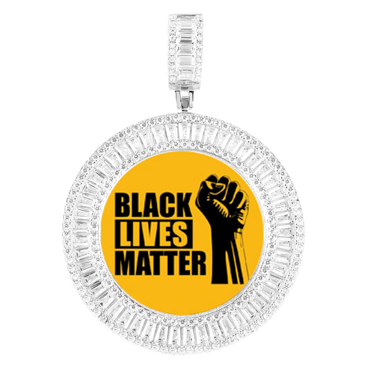 Silver Baguette Icy Circle Black Lives Matter Custom Pendant