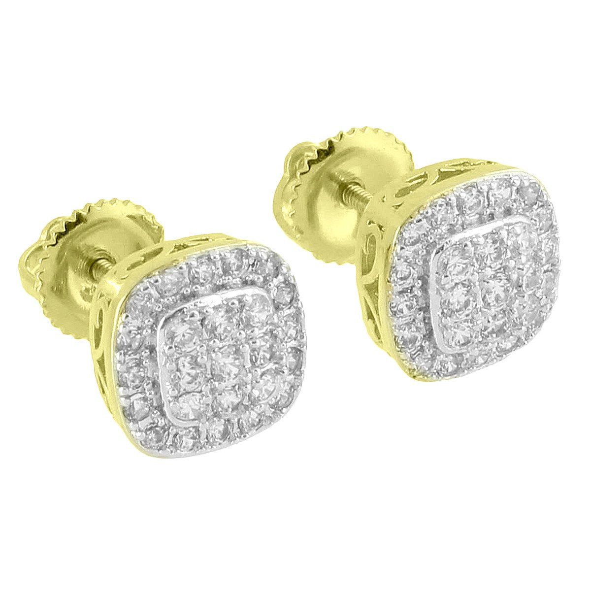 Bling Custom Earrings Simulated Diamonds 14k Yellow Gold Finish Screw Back Studs