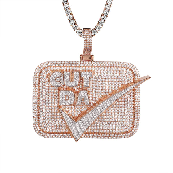 Rose Gold Tone Cut Da Check Icy Silver Micro Pave Pendant