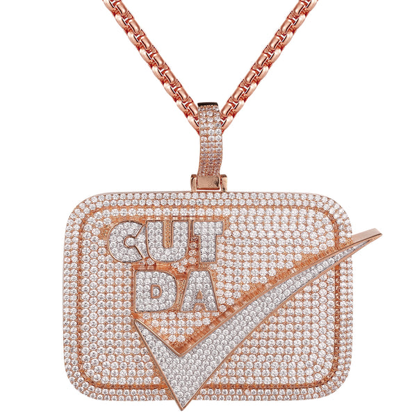 Rose Gold Tone Cut Da Check Icy Silver Micro Pave Pendant