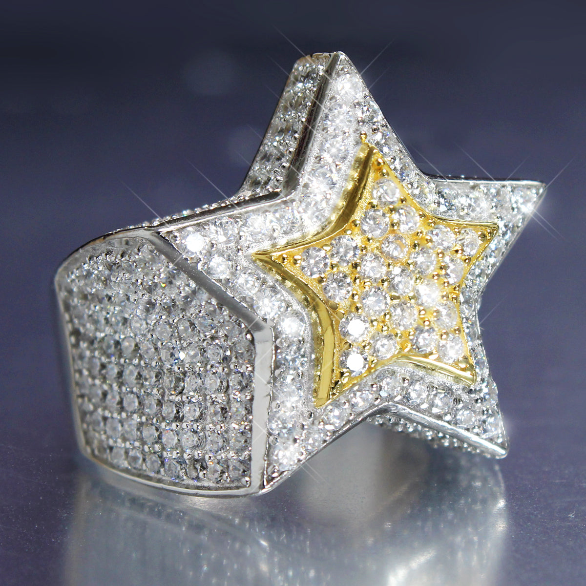 Men's Sterling Silver 3D Double Star Custom Ring