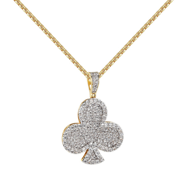 Playing Cards Club Pendant 14k Gold Finish Full  Lab Diamondsh 24
