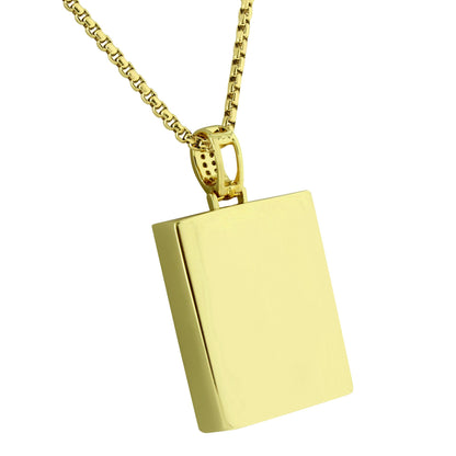 Safety Vault Lock Pendant Fully Bling 14K Yellow Gold Finish Stainless Steel 24" Box Necklace