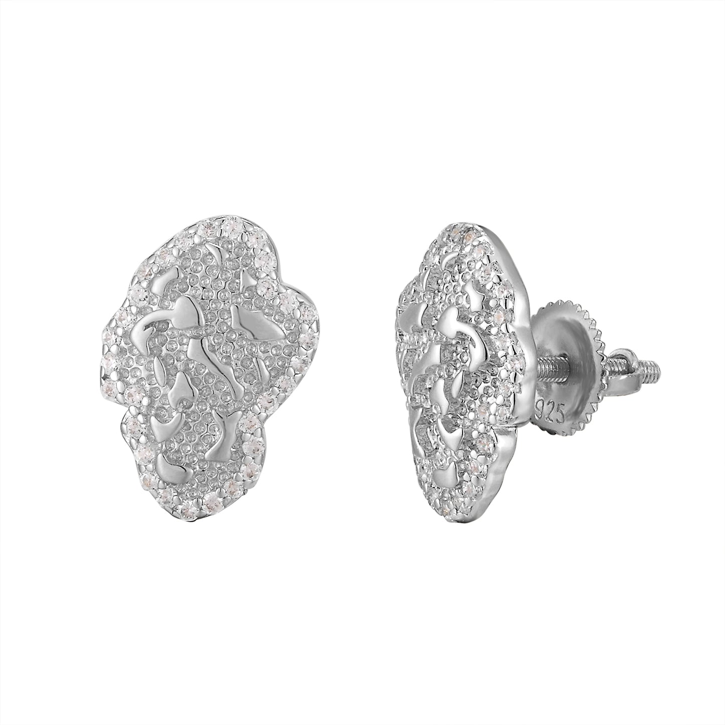 Micro Pave Icy Border .925 Nugget Shaped Earrings